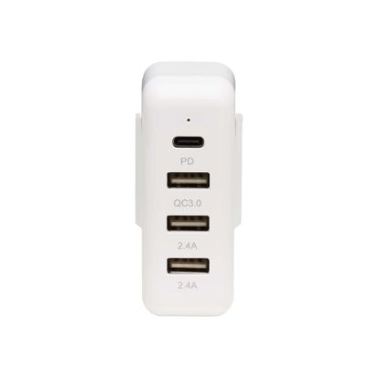 Picture of Tripp Lite Portable Power Expansion Hub for Apple USB-C Power Adapter - 4 Ports (3 USB-A, 1 USB-C 45W) - Power adapter - 45 Watt - 2.4 A - PD 3.0, QC 3.0 - 4 output connectors (USB Type A, 2 x USB, 24 pin USB-C) - white