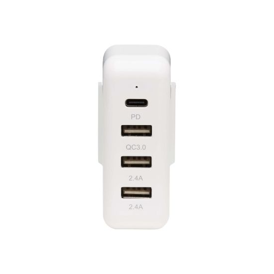 Picture of Tripp Lite Portable Power Expansion Hub for Apple USB-C Power Adapter - 4 Ports (3 USB-A, 1 USB-C 45W) - Power adapter - 45 Watt - 2.4 A - PD 3.0, QC 3.0 - 4 output connectors (USB Type A, 2 x USB, 24 pin USB-C) - white