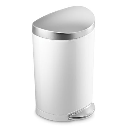 Picture of simplehuman Semi-Round Steel Step Trash Can, 2.64 Gallons, White With Stainless Steel Lid