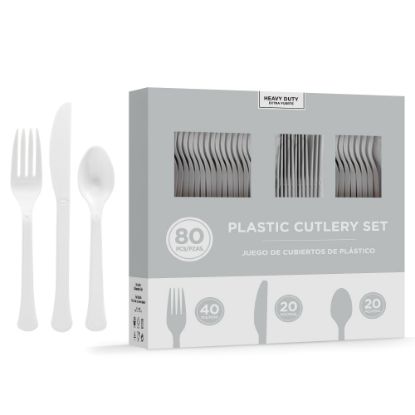 Picture of Amscan 8016 Solid Heavyweight Plastic Cutlery Assortments, Silver, 80 Pieces Per Pack, Set Of 2 Packs