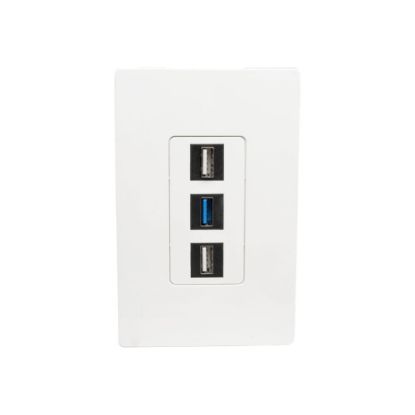 Picture of Tripp Lite Single-Gang 3-Port Wall Plate Keystone Cat5/6 USB HDMI Dport RCA - Faceplate - white - 1-gang - 3 ports - TAA Compliant