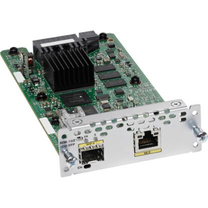 Picture of Cisco 1-Port Gigabit Ethernet WAN NIM - For Wide Area Network - 1 x RJ-45 1000Base-T WAN - Twisted Pair, Optical Fiber - Multi-mode - Gigabit Ethernet - 1000Base-T, 1000Base-X - 1 Gbit/s - 1 x Expansion Slots - SFP (mini-GBIC)