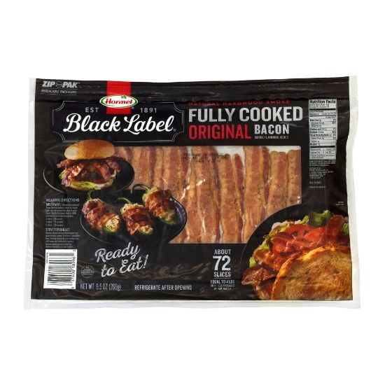 Picture of Hormel Black Label Fully Cooked Bacon, 9.5 Oz, Pack Of 72 Pieces