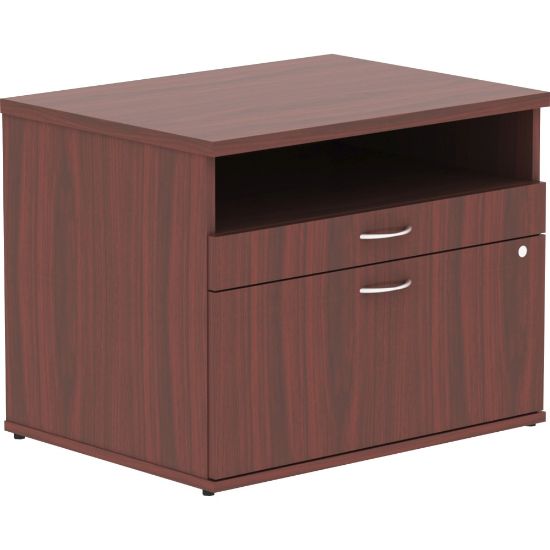 Picture of Lorell Relevance Open Computer Desk Credenza File Cabinet, Mahogany