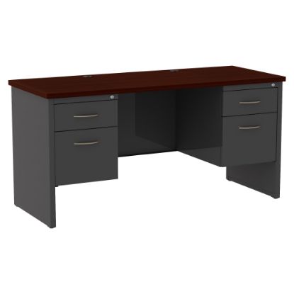 Picture of WorkPro Modular 60inW x 24inD Double-Pedestal Computer Desk, Charcoal/Mahogany