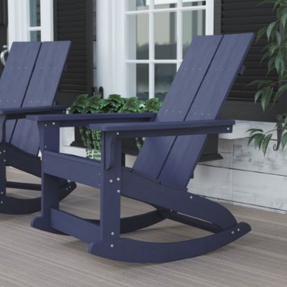 Picture of Flash Furniture Finn Modern Commercial Grade All-Weather 2-Slat Poly Resin Wood Rocking Adirondack Chair, Navy