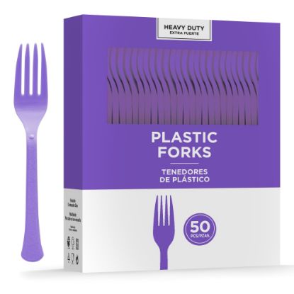 Picture of Amscan 8017 Solid Heavyweight Plastic Forks, Purple, 50 Forks Per Pack, Case Of 3 Packs