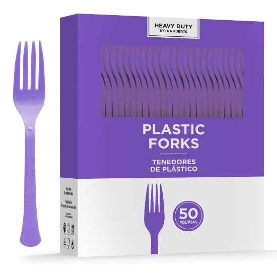 Picture of Amscan 8017 Solid Heavyweight Plastic Forks, Purple, 50 Forks Per Pack, Case Of 3 Packs