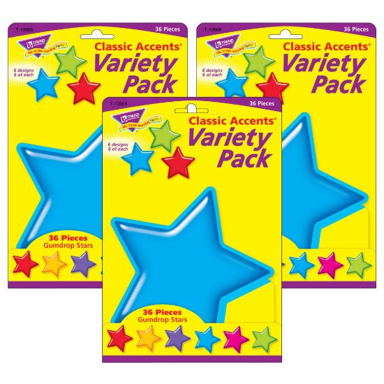 Picture of TREND Classic Accents, Gumdrop Stars, 36 Accents Per Pack, Set Of 3 Packs