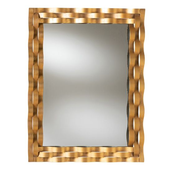 Picture of Baxton Studio Modern Rectangular Wall Mirror With Wavy Frame, 42in x 31-13/16in, Antique Gold