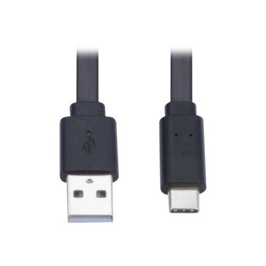 Picture of Tripp Lite USB-A to USB-C Flat Cable (M/M), Black, 6 ft. (1.8 m) - First End: 1 x Type A Male USB - Second End: 1 x Type C Male USB - 480 Mbit/s - Nickel Plated Connector - Gold Plated Contact - Black