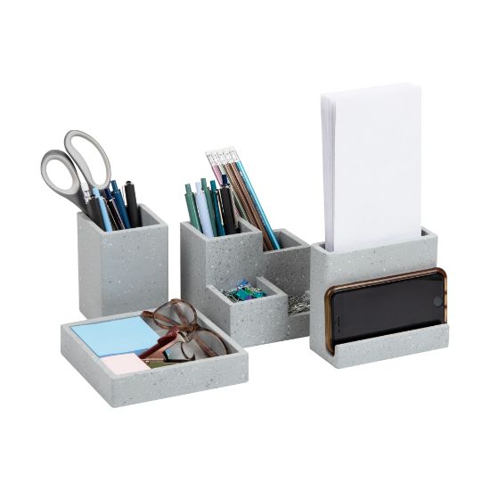 Picture of Mind Reader Terrazzo Collection 4-Piece Desktop Organization Set, 4inH x 5inW x 5inH, Gray