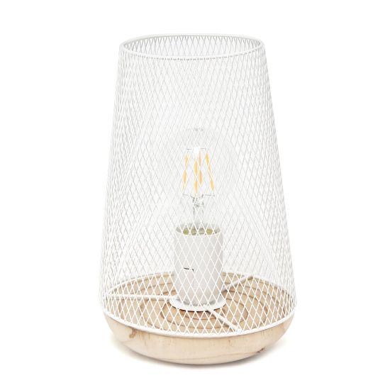 Picture of Simple Designs Wired Mesh Uplight Table Lamp, 9inH, White Shade/Natural Wood Base