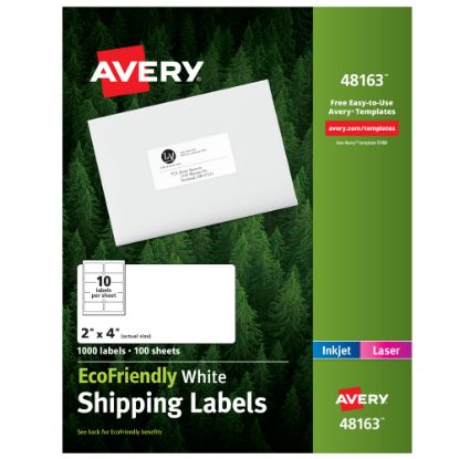 Picture of Avery EcoFriendly Permanent Shipping Labels, 48163, 2in x 4in, 100% Recycled, White, Box Of 1,000