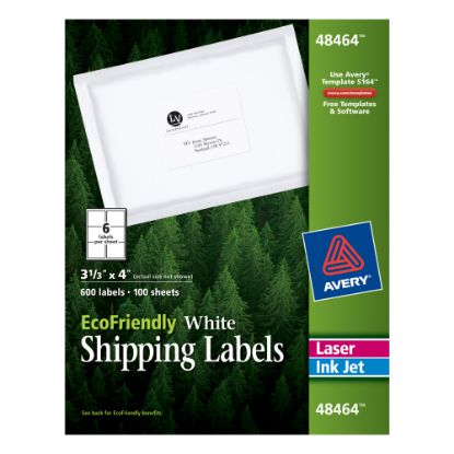 Picture of Avery EcoFriendly Permanent Shipping Labels, 48464, 3 1/3in x 4in, 100% Recycled, White, Box Of 600