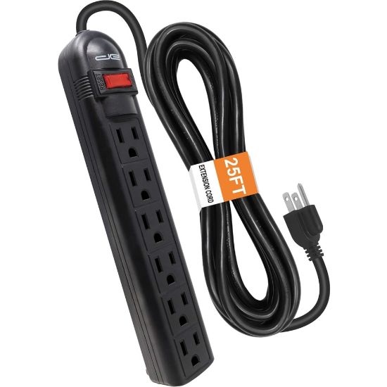 Picture of Digital Energy World 6-Outlet Surge Protector Power Strip with 25-Foot Cord (Black) - 6 x AC Power - 1875 VA - 350 J - 120 V AC Input