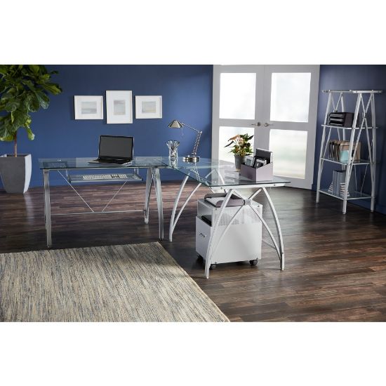 Picture of Realspace Vista Glass 76inW L-Shape Corner Desk, Silver