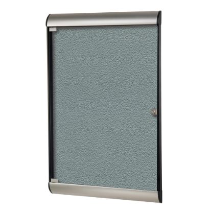 Picture of Ghent Silhouette 1-Door Enclosed Bulletin Board, Vinyl, 42-1/8in x 27-3/4in, Stone, Satin Black Aluminum Frame