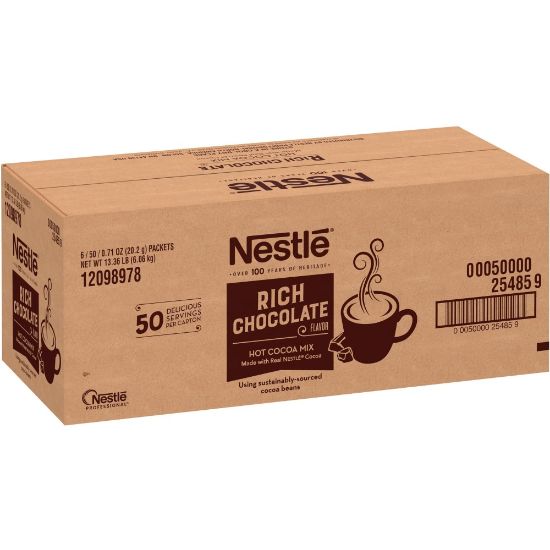 Picture of Nestle Rich Chocolate Single-Serve Hot Cocoa Packets - Powder - 0.17 oz - Packet - 6 / Carton - 50 / Box