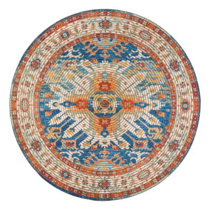 Picture of Anji Mountain Sahand Round Area Rug, 4ft Diameter, Blue/Burnt Orange