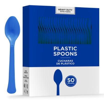 Picture of Amscan 8018 Solid Heavyweight Plastic Spoons, Bright Royal Blue, 50 Spoons Per Pack, Case Of 3 Packs