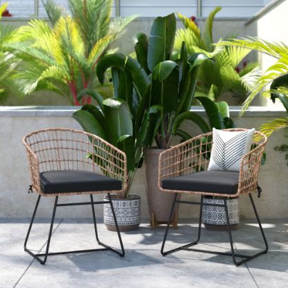 Picture of Flash Furniture Devon Indoor/Outdoor Patio Boho Club Chairs With Sled Base, Black/Natural, Set Of 2 Chairs