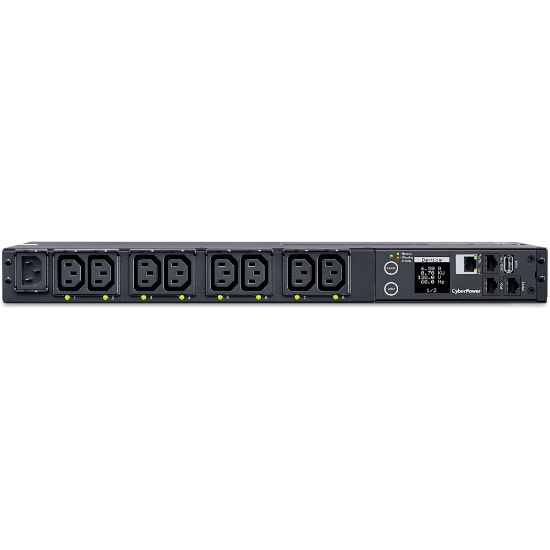 Picture of CyberPower PDU41004 Single Phase 100 - 240 VAC 15A Switched PDU - 8 Outlets, 10 ft, IEC-320 C14, Horizontal, 1U, SNMP, LCD, 3YR Warranty