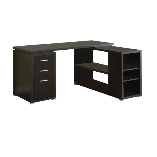 Picture of Monarch Specialties 60inW L-Shaped Corner Desk With Book Shelf, Cappuccino