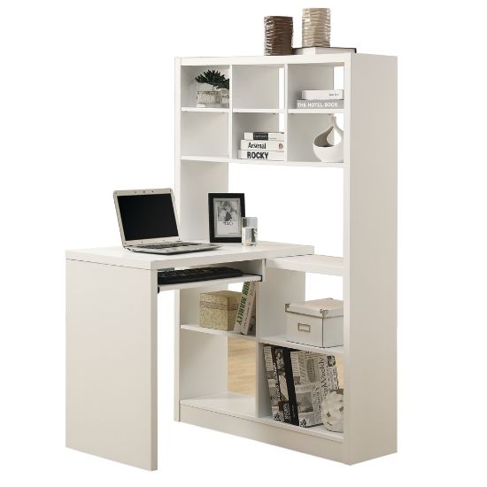 Picture of Monarch Specialties 38inW Corner Desk With Built-In Shelves, White