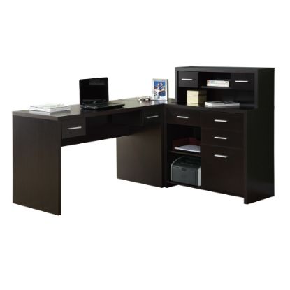 Picture of Monarch Specialties 63inW L-Shaped Corner Desk With Hutch, Cappuccino