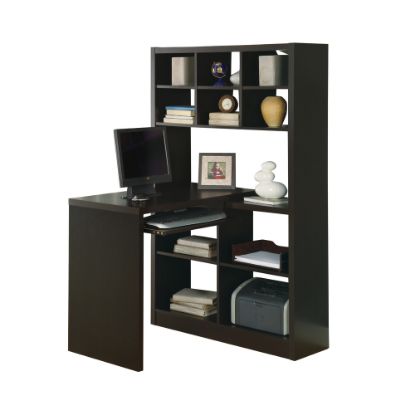 Picture of Monarch Specialties 38inW Corner Desk With Built-In Shelves, Cappuccino