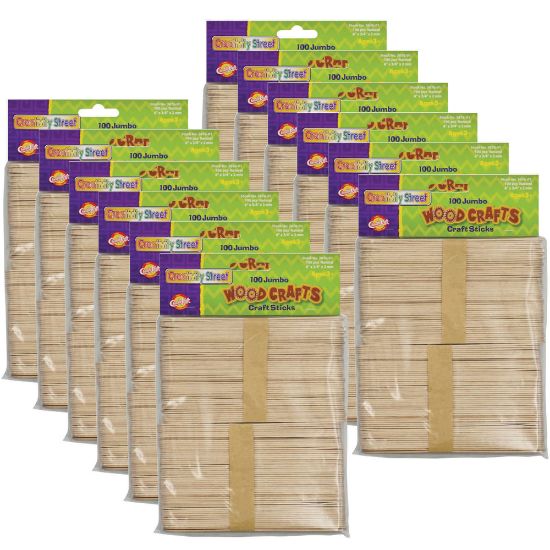 Picture of Creativity Street Jumbo Craft Sticks, 6in x 3/4in, Natural Wood, 100 Sticks Per Pack, Pack Of 12 Packs