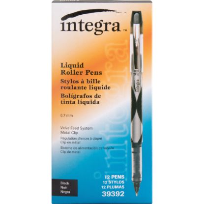 Picture of Integra Liquid Ink Rollerball Pens - Fine Pen Point - 0.7 mm Pen Point Size - Black - Black Barrel - 12 / Dozen