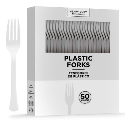 Picture of Amscan 8017 Solid Heavyweight Plastic Forks, Frosty White, 50 Forks Per Pack, Case Of 3 Packs