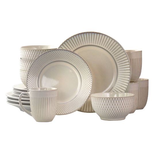 Picture of Elama 16-Piece Stoneware Dinnerware Set, Embossed White