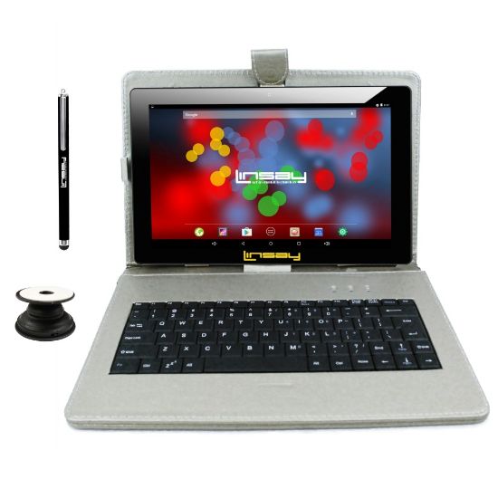 Picture of Linsay F10IPS Tablet, 10.1in Screen, 2GB Memory, 64GB Storage, Android 13, Silver Keyboard