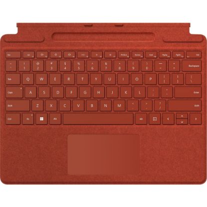 Picture of Microsoft Signature Keyboard/Cover Case for 13in Microsoft Surface Pro 8, Surface Pro X Tablet - Poppy Red - Alcantara, Fabric Body - 0.2in Height x 11.4in Width x 8.9in Depth