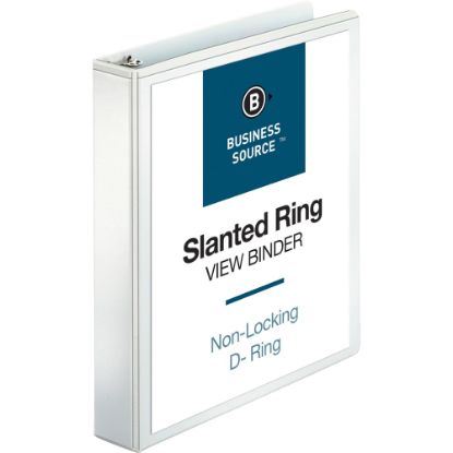 Picture of Business Source Basic View 3-Ring Binder, 1 1/2in D-Rings, White