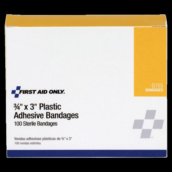 Picture of First Aid Only Plastic Adhesive Bandages, 3/4in x 3in, Tan, Pack Of 100