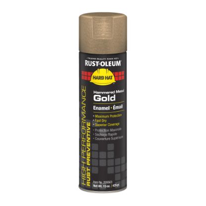 Picture of Rust-Oleum Hard Hat High Performance V2100 System Rust Preventive Enamel Hammered Finish Spray Paint, 15 Oz, Metal Gold, Case Of 6 Cans