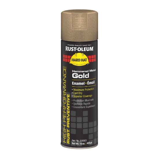 Picture of Rust-Oleum Hard Hat High Performance V2100 System Rust Preventive Enamel Hammered Finish Spray Paint, 15 Oz, Metal Gold, Case Of 6 Cans