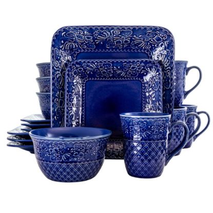 Picture of Elama 16-Piece Stoneware Dinnerware Set, Indigo Lotus