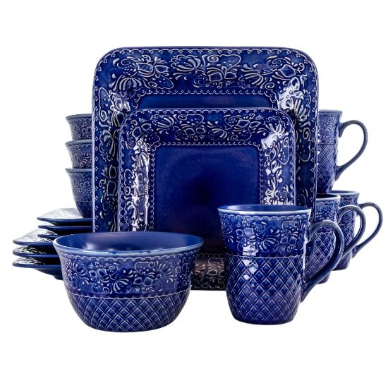 Picture of Elama 16-Piece Stoneware Dinnerware Set, Indigo Lotus