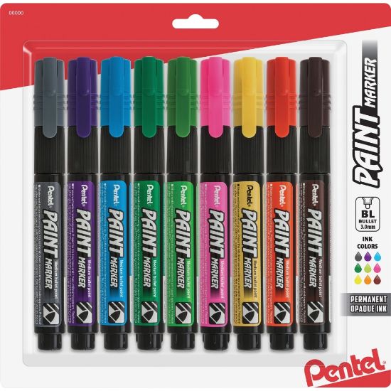 Picture of Pentel Opaque Bullet Tip Paint Markers - 0.3 mm Marker Point Size - Bullet Marker Point Style - Assorted - 9 / Pack