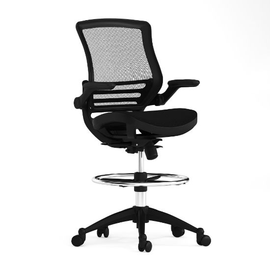 Picture of Flash Furniture Mid-Back Transparent Mesh Drafting Chair with Flip-Up Arms, Black