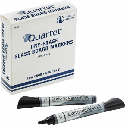 Picture of Quartet Premium Glass Board Dry-Erase Markers, Bullet Tip, Black, Pack Of 12