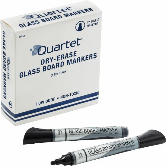 Picture of Quartet Premium Glass Board Dry-Erase Markers, Bullet Tip, Black, Pack Of 12