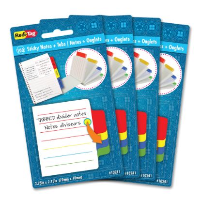 Picture of Redi-Tag Tabbed Divider Notes - 4in x 4in - Square - Ruled - Multicolor - Tab, Self-stick - 4 / Box