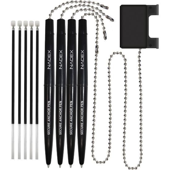 Picture of Nadex Coins Ball and Chain Security Pen Set (4 Pens) - Rubber - Black