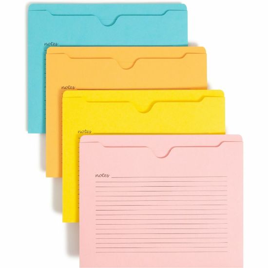 Picture of Smead Straight Tab Cut Letter Recycled File Jacket - 8 1/2in x 11in - Aqua, Goldenrod, Pink, Yellow - 10% Recycled - 12 / Pack